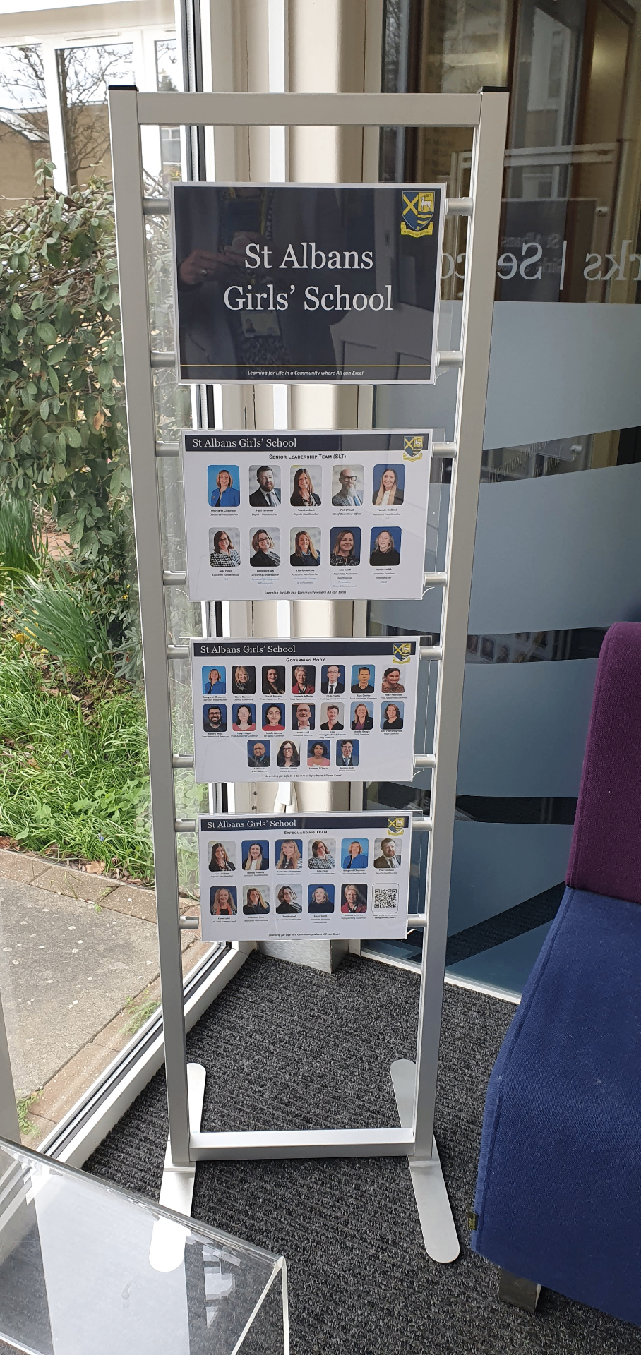 St Albans Girls' School Infinitree A3 poster display stand